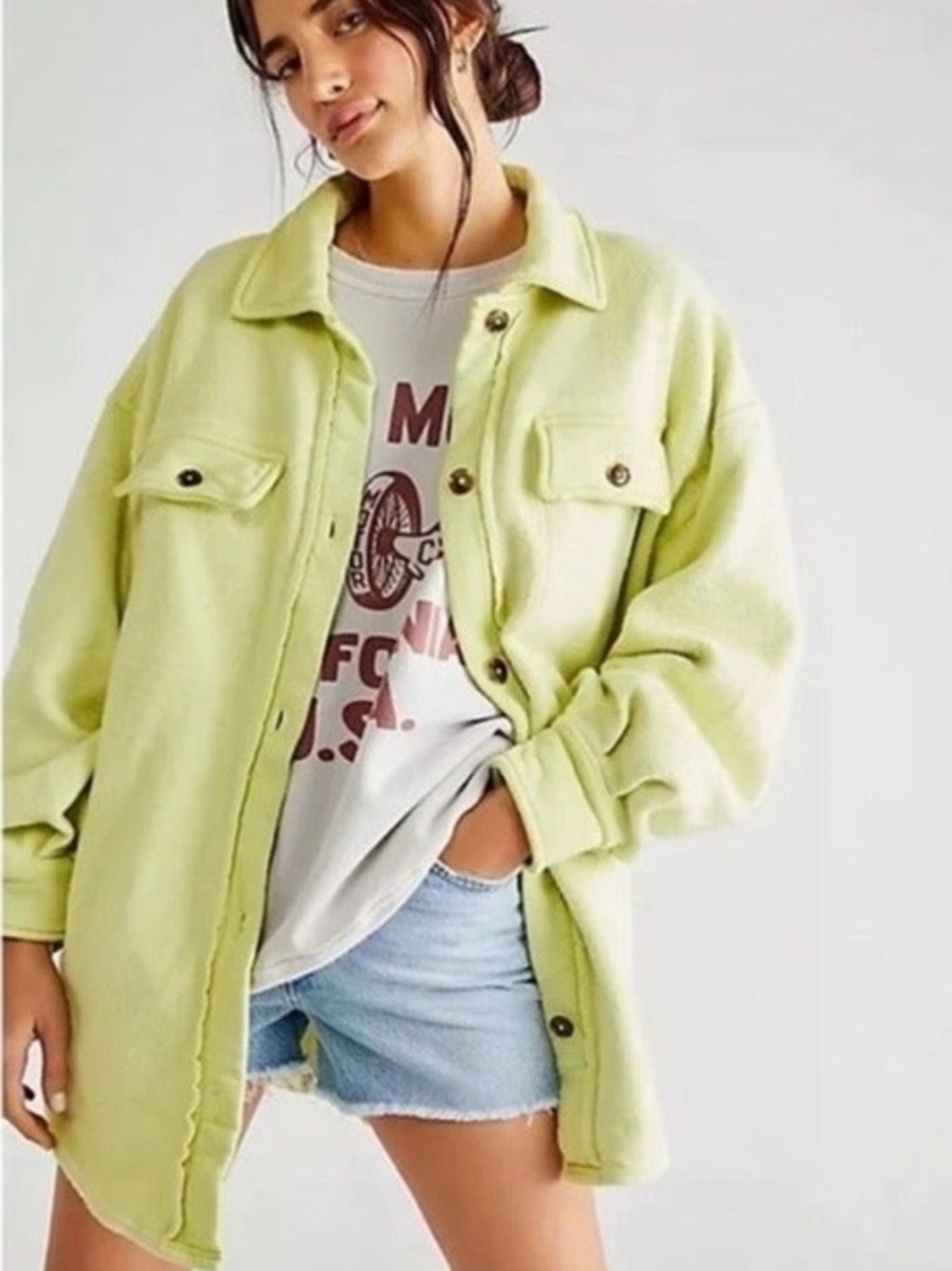 cupcakes & cashmere Pale Lime Oversized Teddy Shacket